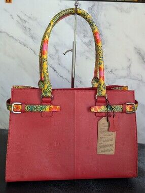 Sukriti Hand Painted, Embossed Leather Tote Bag with Floral Accents